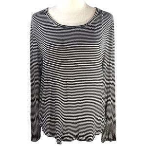 Double Zero Black White Striped Long Sleeve Top Sz L Womens Blouse Stretchy Tee